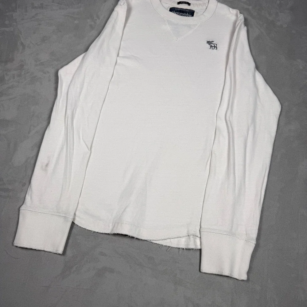 Y2K Mens Abercrombie & Fitch Muscle Fit Waffle Knit Long Sleeve Shirt White S